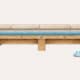 Coupe technique d'un plancher bois carrelé : solives, panneau de répartition vissé, natte de désolidarisation, colle peignée et carreaux
